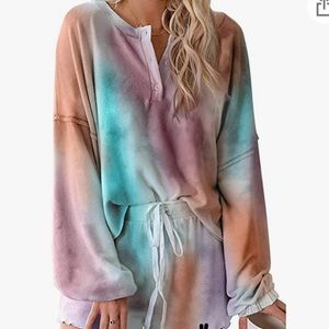Worn only once!! Adorable Tye Dye Sleep shorts and sweatshirt. 💜💙💛
